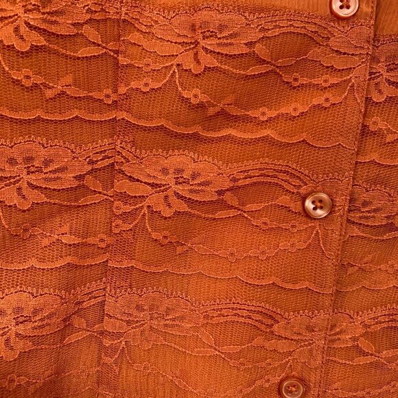 Coldwater Creek Blouse Womens Large Terra Cotta Semi-Sheer Lace Long Sleeve NWT - Picture 9 of 9